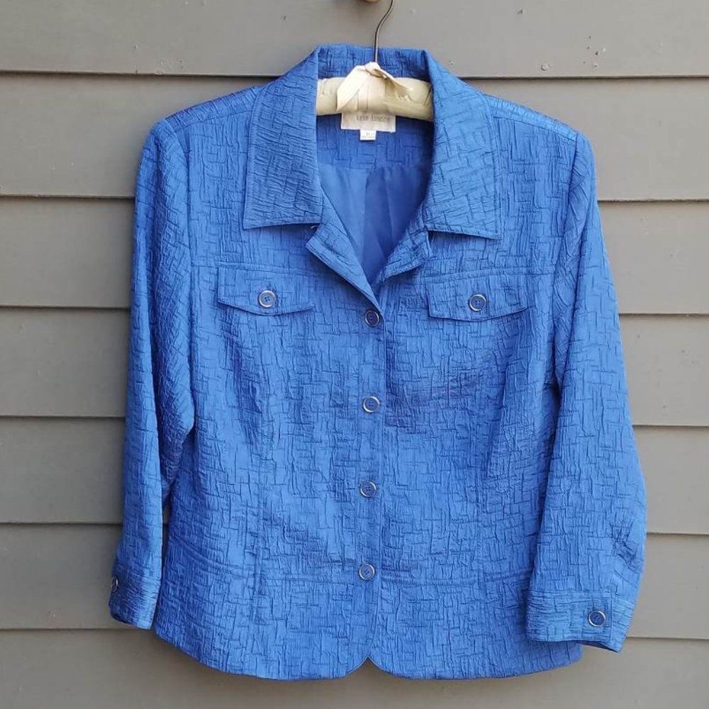 erin london Blue Textured Button-Up Blazer Jacket